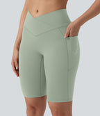 SoftlyZero™ Short cycliste de yoga croisé taille haute 23 cm avec poches - UPF50+