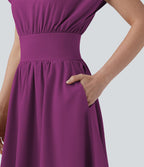 Robe de travail mini Breezeful™ manches chauve-souris courtes fluide séchage rapide avec poches latérales