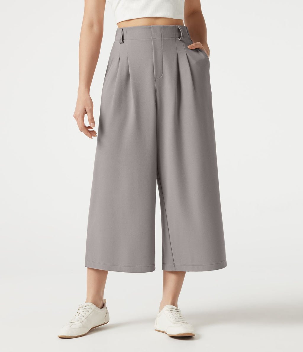 Pantalon tailleur cropped Halara Flex™ taille haute jambes larges en gaufré avec poches