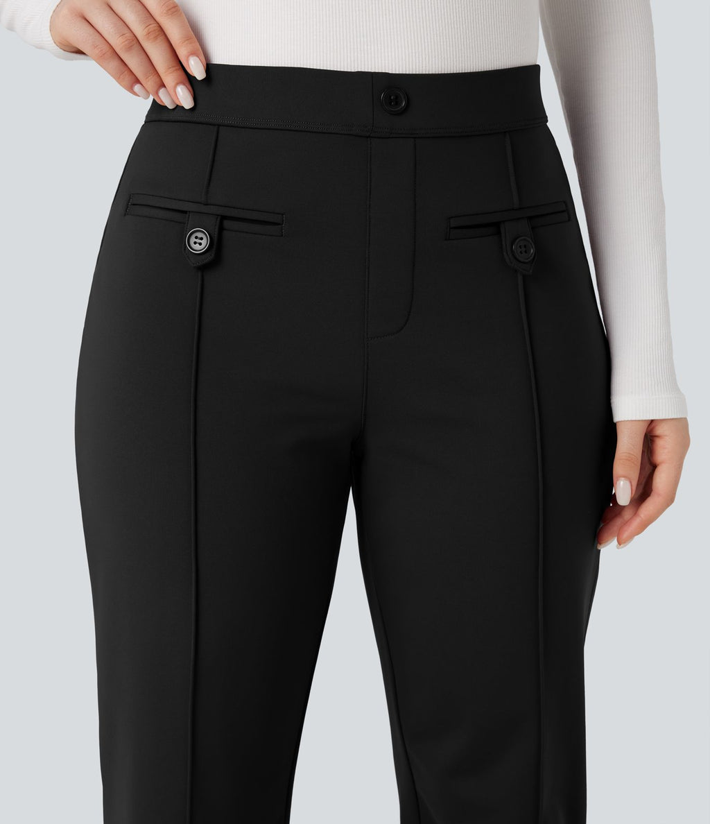 Pantalon tailleur thermique SoftlyZero™ Plush coupe droite ourlet fendu taille mi-haute avec poches