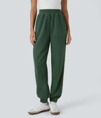 Pantalon de jogging décontracté en velours côtelé à taille haute avec poches latérales