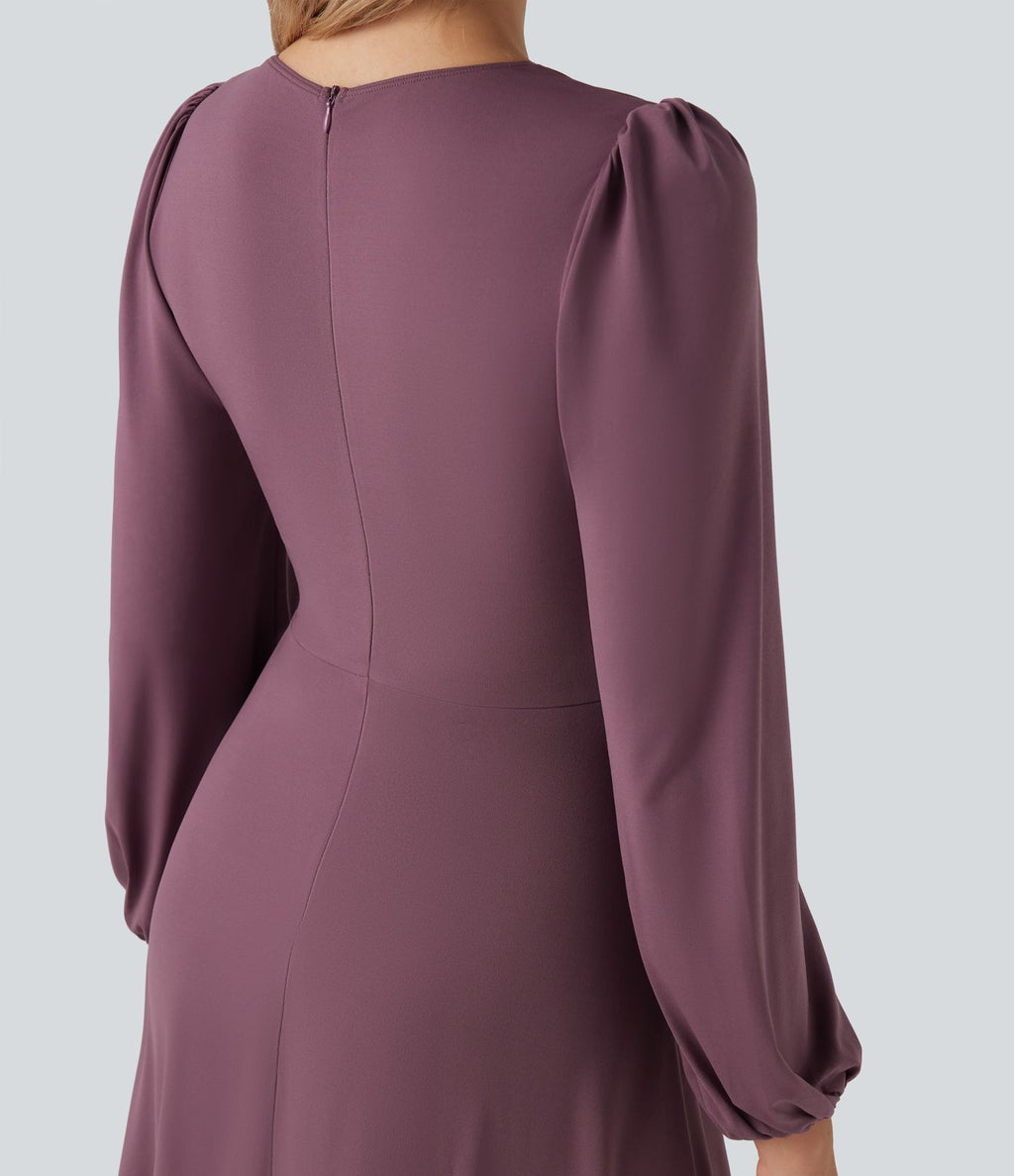 Robe courte col V avec découpes manches longues fermeture éclair