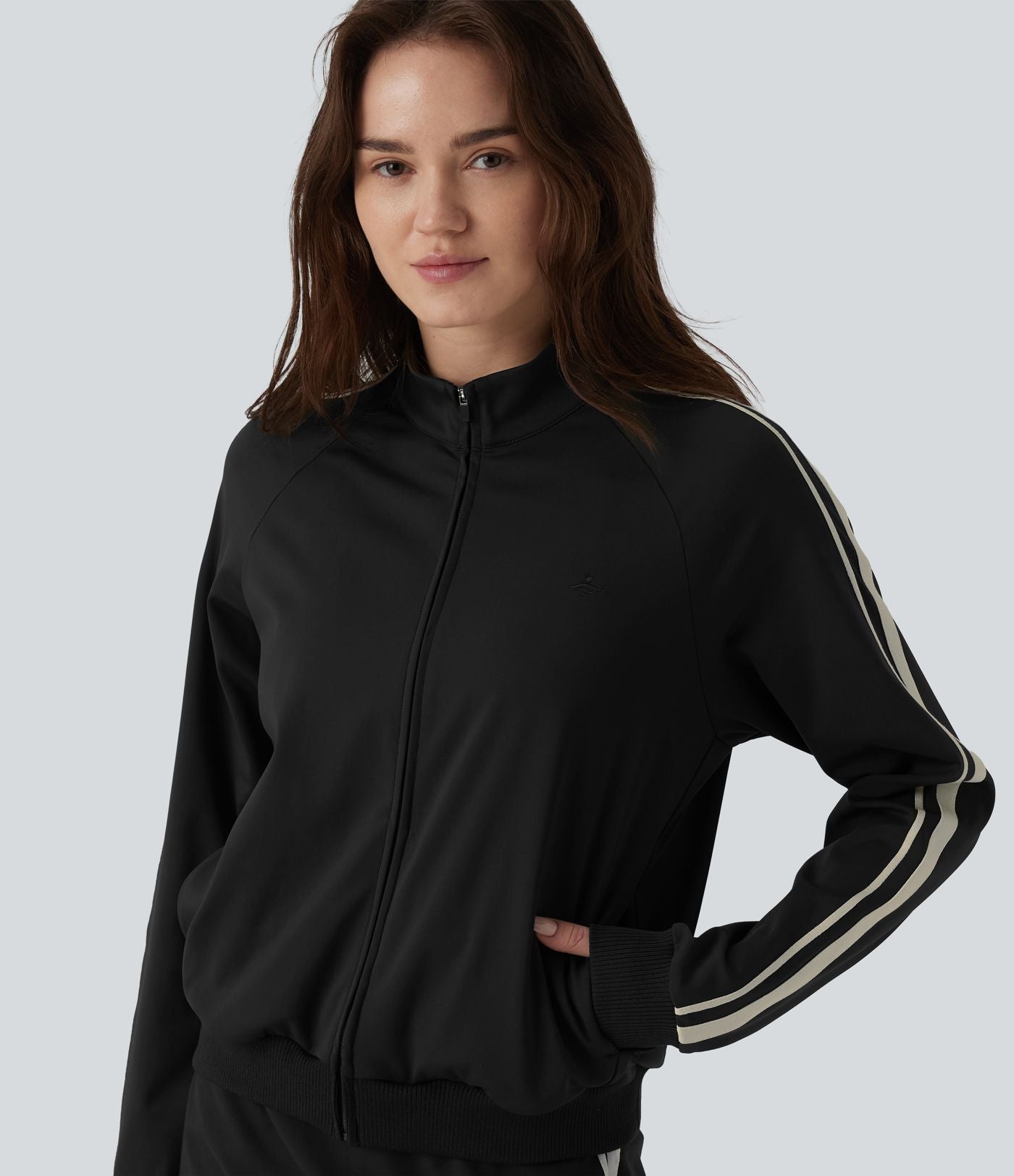 Veste de sport DayStretch col montant color block à rayures avec poches