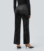 Pantalon en Velours Taille Haute avec Bouton Multipoches Droites