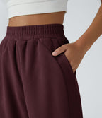 Pantalon velours côtelé de jogging décontracté à taille haute avec poches latérales