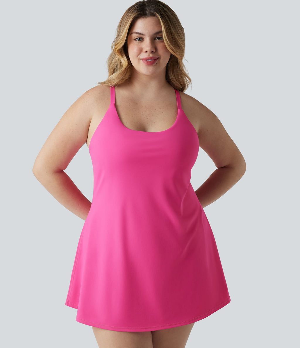 Robe de danse grande taille SoftlyZero™ Plush effet push-up dos nu avec bretelles réglables croisées et brassière intégrée – Édition Easy Peasy