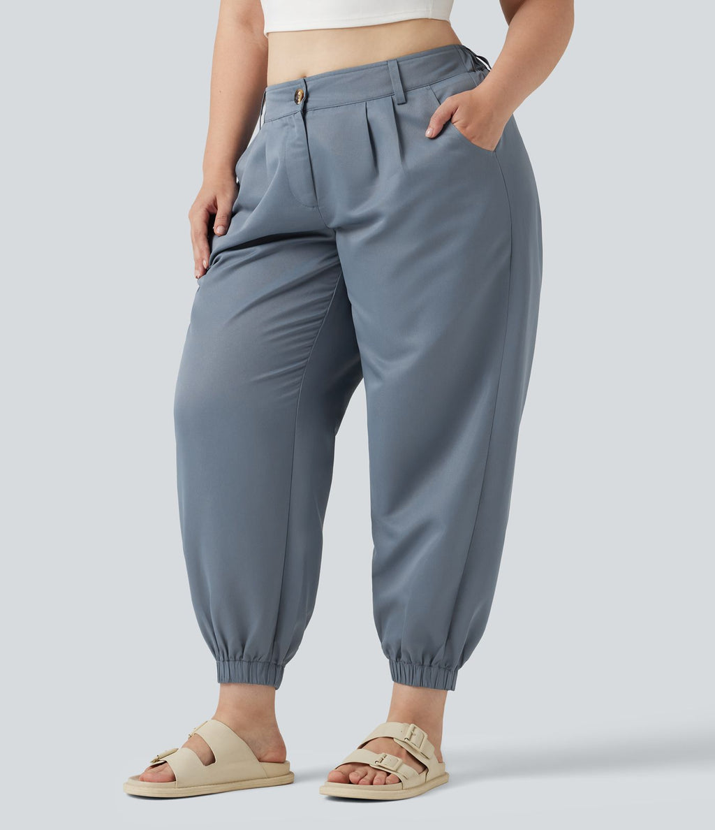 Pantalon jogging grande taille, taille mi-haute avec poches