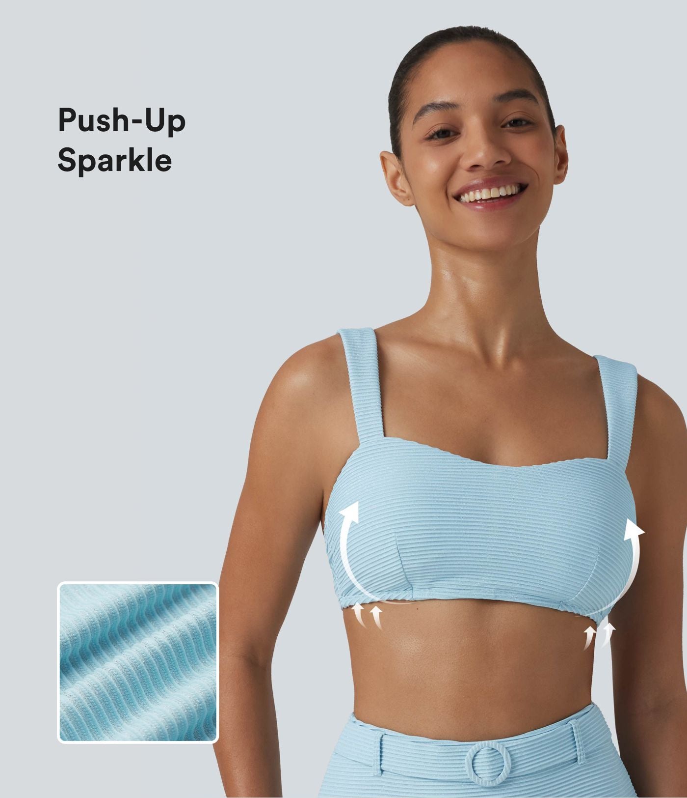 Haut de bikini push-up à encolure carrée rayé et pailleté