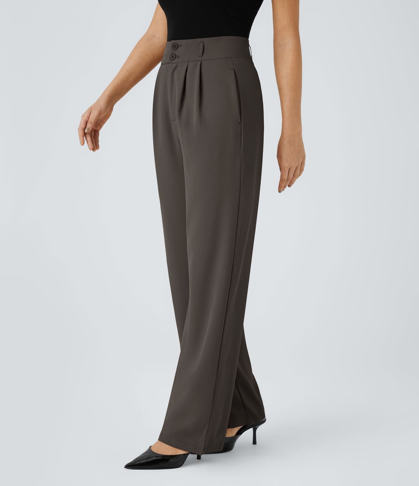 Pantalon de travail Halara Flex™ droit froncé avec poche zippée, taille haute