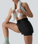 Short running 2-en-1 taille haute avec cordon de serrage et poches