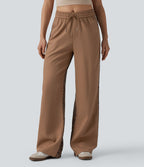 Pantalon ample décontracté taille mi-haute avec cordon de serrage color block rayures léopard contrastant avec poches