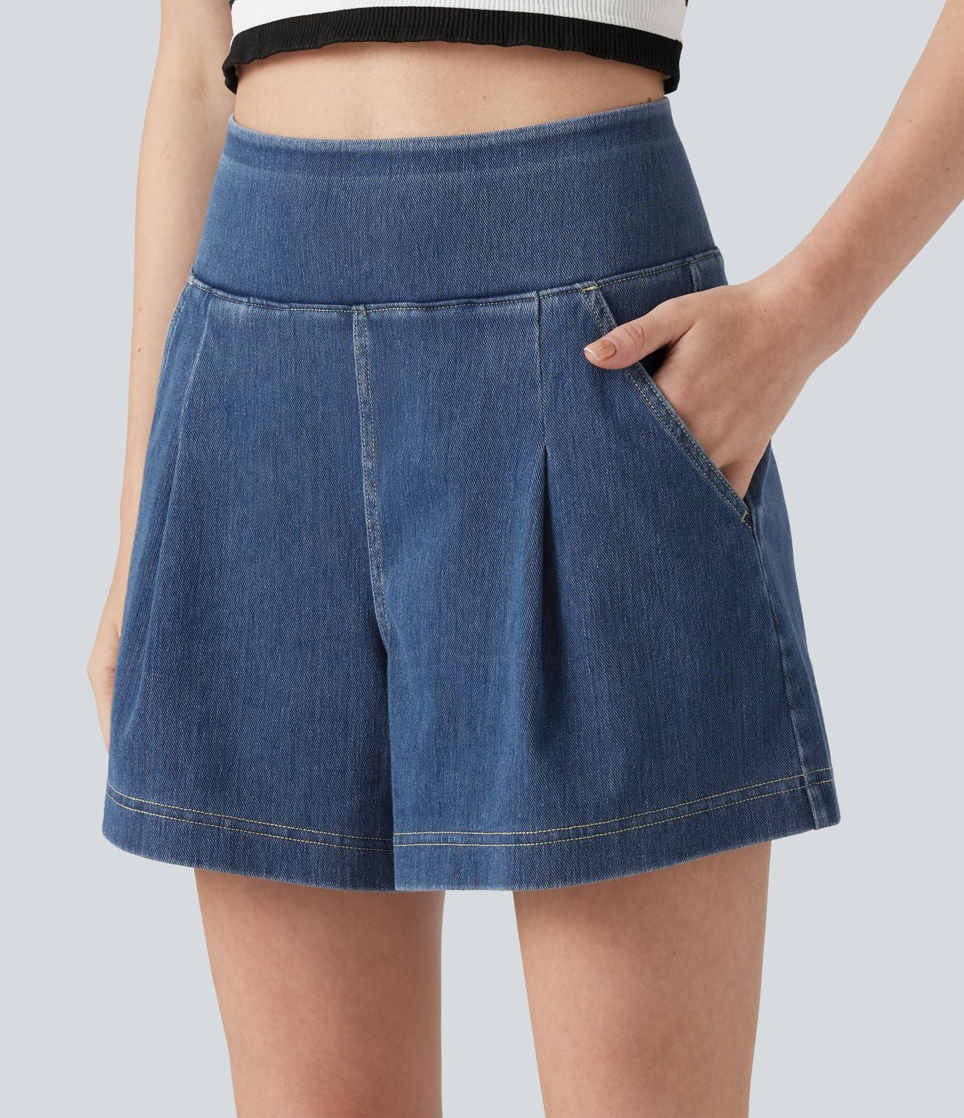 Short en jean ample Halara Flex™ taille haute décontracté avec poches