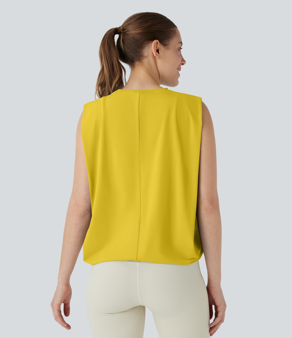 Débardeur de yoga col rond froncé, tissu rafraîchissant - Protection UPF50+
