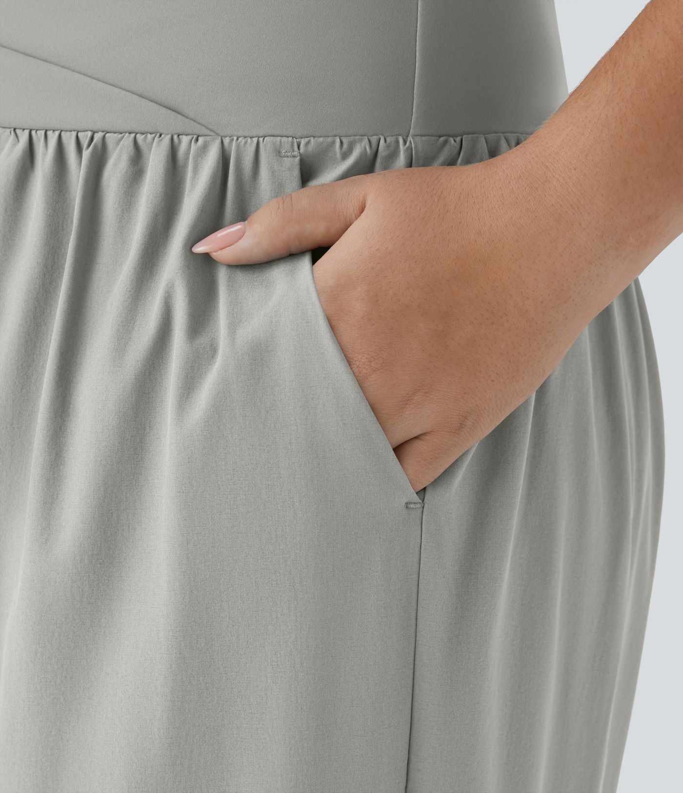 Breezeful™ Pantalon de Vacances Grande Taille Taille Haute avec Découpe Croisée Plissé Poche Latérale Fente et Séchage Rapide