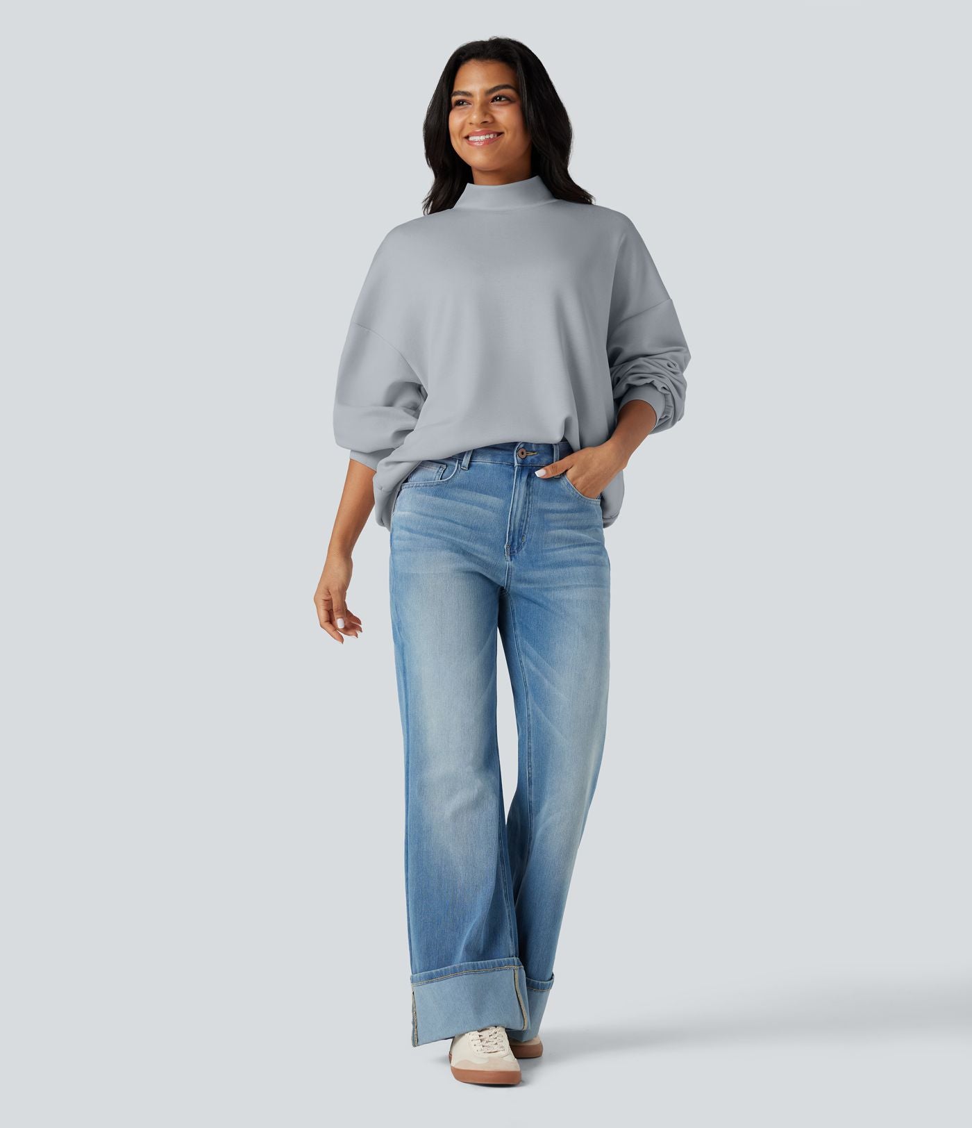 Sweatshirt casual col montant coupe décontractée avec poches