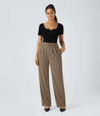 Pantalon de travail Halara Flex™ droit froncé avec poche zippée, taille haute
