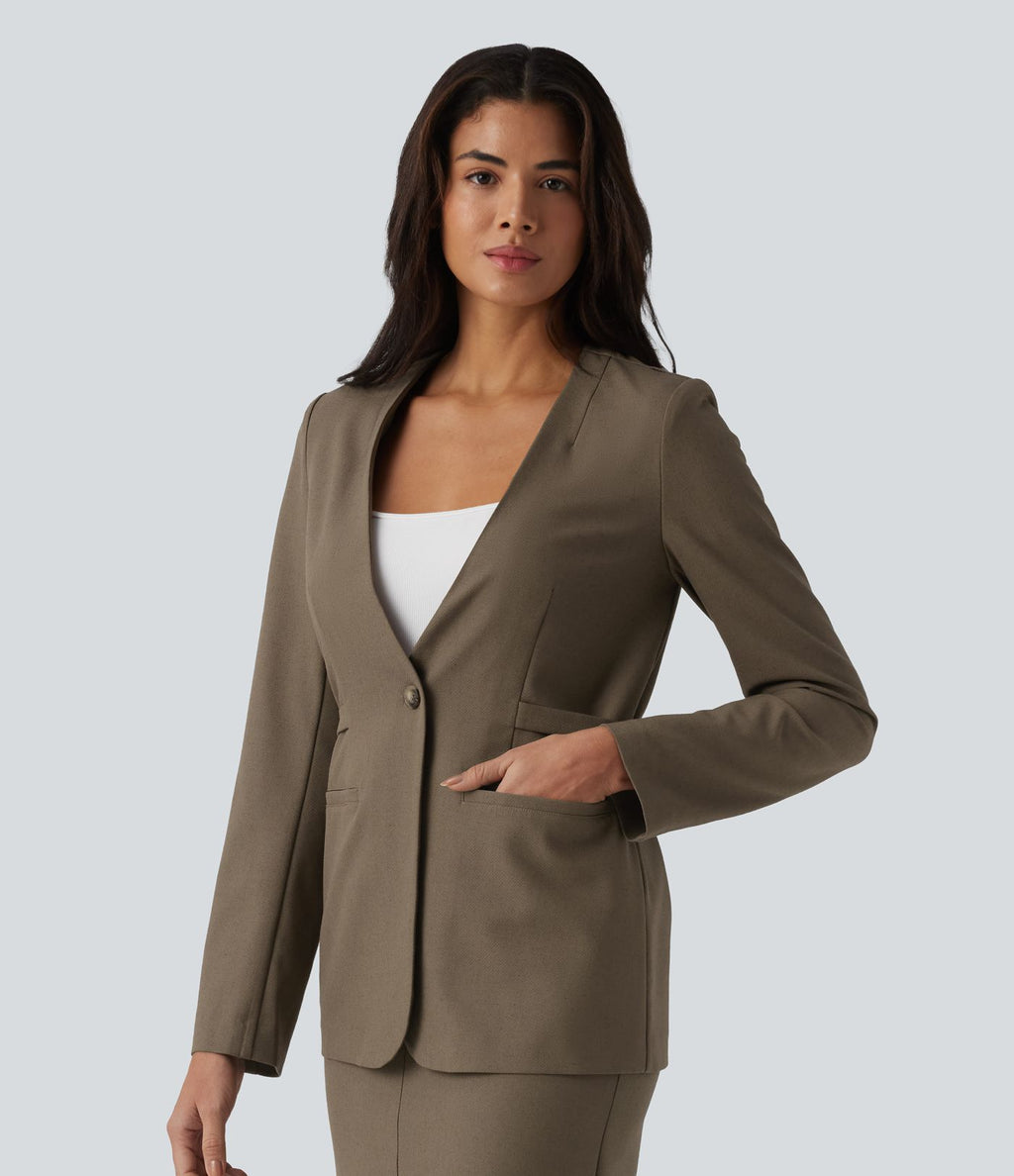 Blazer buerau manches longues en mélange de lin avec poches