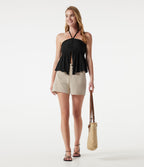 Short casual taille haute toucher lin 7,5 cm avec poches