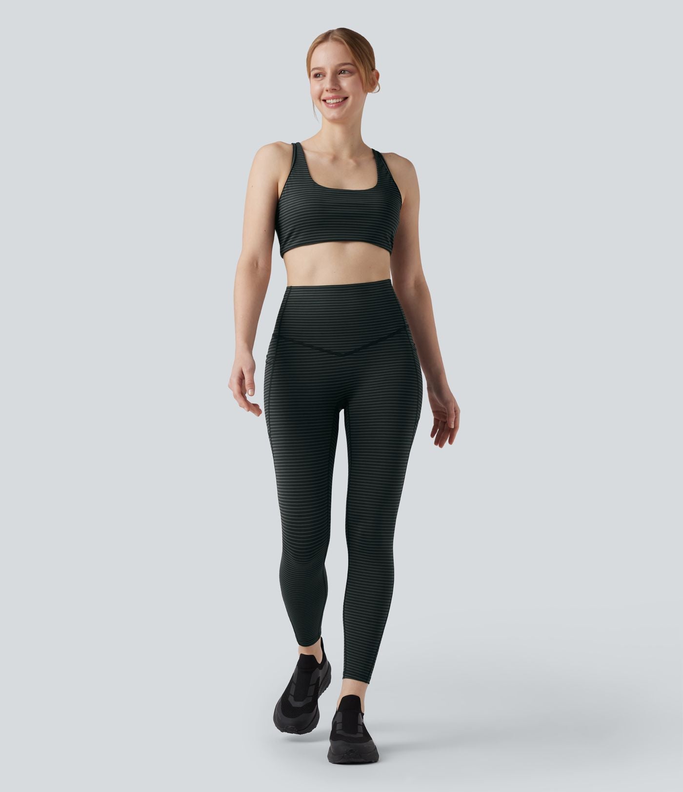 Legging de yoga taille haute gainant à rayures avec poches