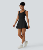 Softlyzero™ Airy Robe Sport de danse courte 2-en-1 avec dos nu croisé, encolure en U et poches latérales