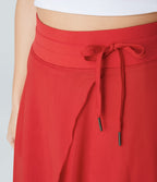 Jupe Casual Évasée Mesh Mi-Longue Fuide 2 en 1 Contrastée Taille Haute Cordon Poche Latérale