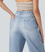 Jogging taille haute en molleton French Terry imprimé jean avec poches