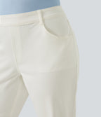 Jean décontracté Halara Flex™ grande taille, taille haute, multiples poches, jambes droites, effet délavé, en maille extensible
