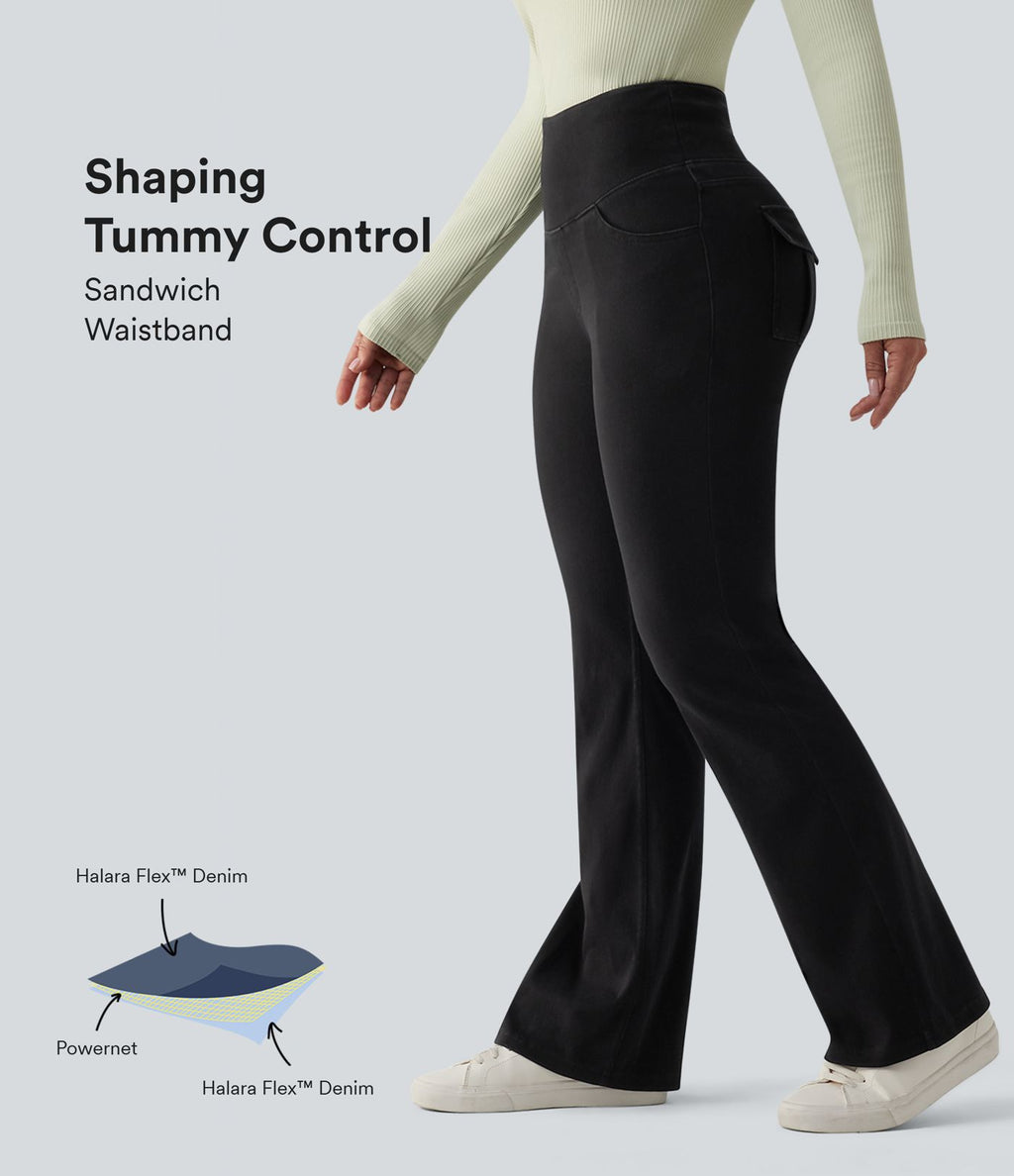 Jean évasé Halara Flex™ casual gainant taille haute avec poches