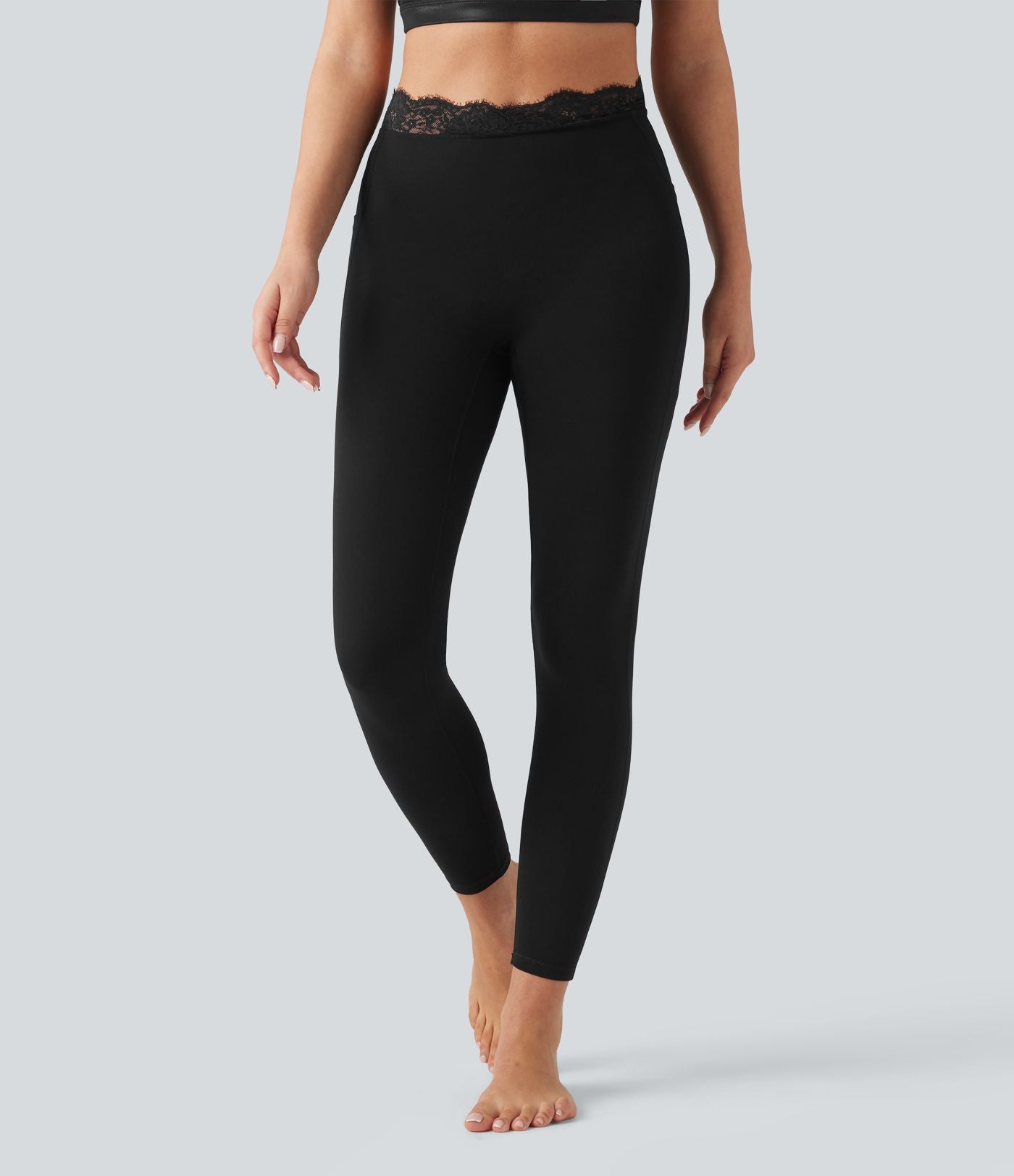 Legging de yoga Halara UltraSculpt™ taille haute, ceinture en V, dentelle contrastée, à poches
