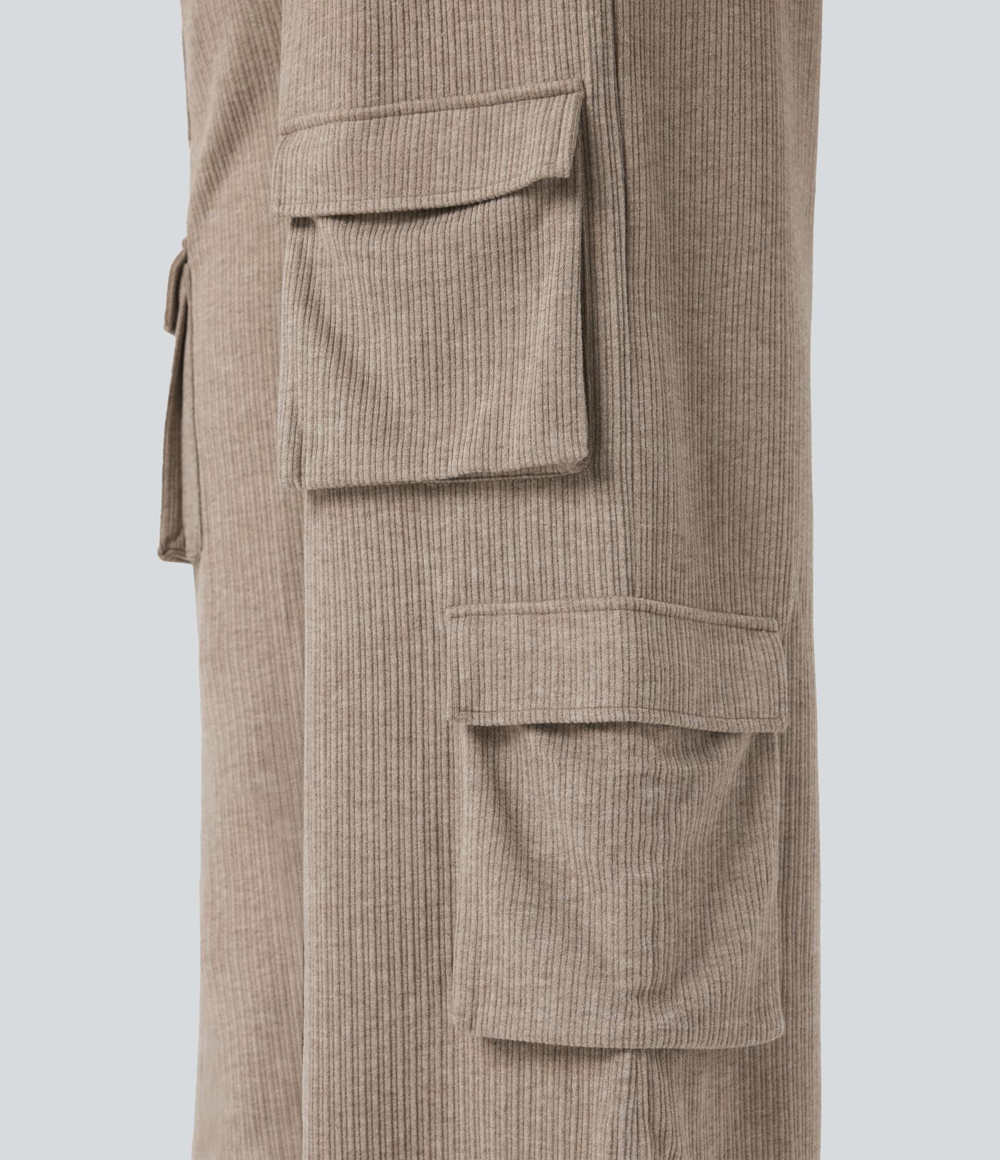 Pantalon cargo décontracté grande taille, ample, côtelé, taille mi-haute, à cordon, avec poches