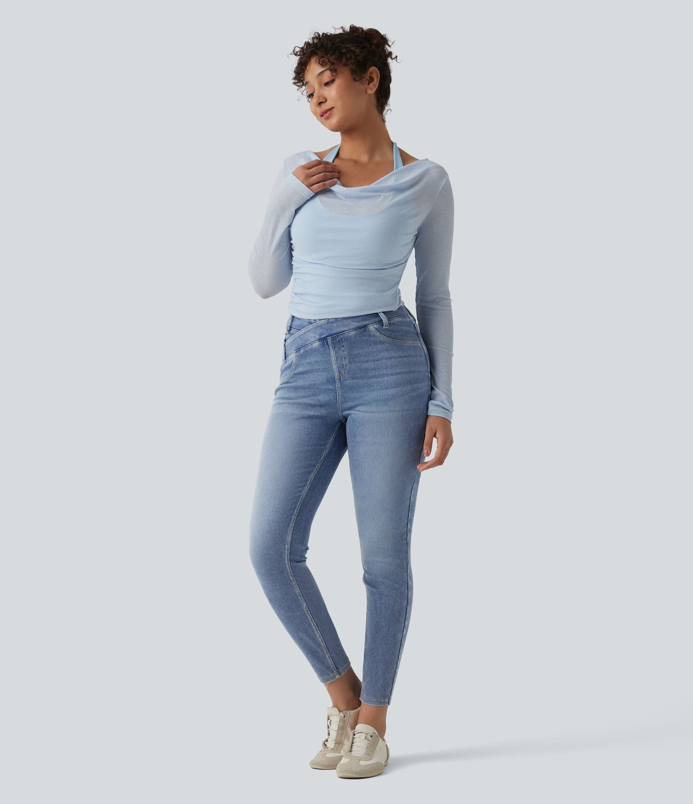 Halara Flex™ Jean 7/8 slim asymétrique taille haute croisée avec poches