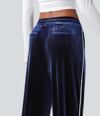 Pantalon décontracté droit en velours, taille mi-haute, avec cordon et poches