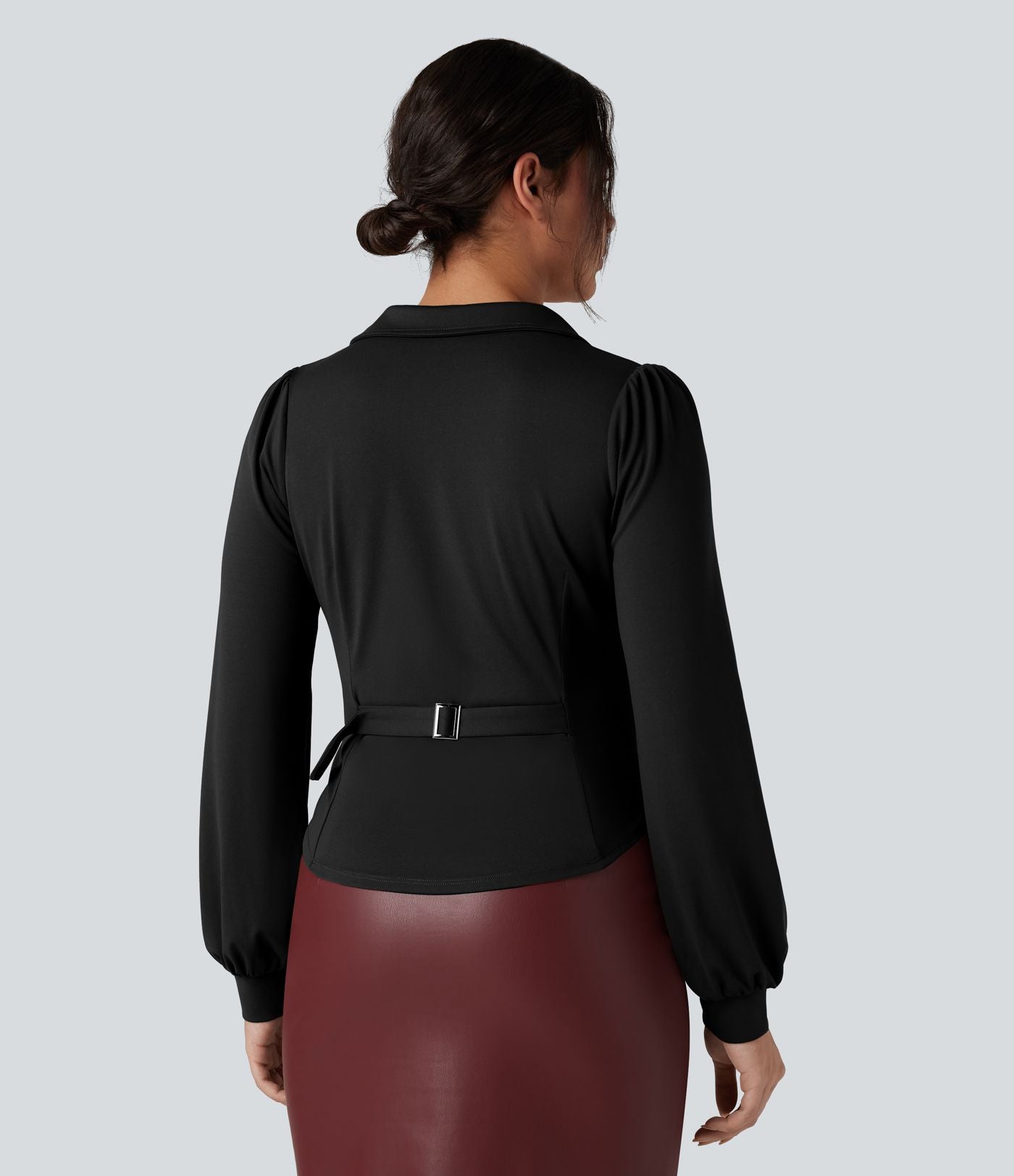 Chemise tailleur froncée asymétrique col V manches longues