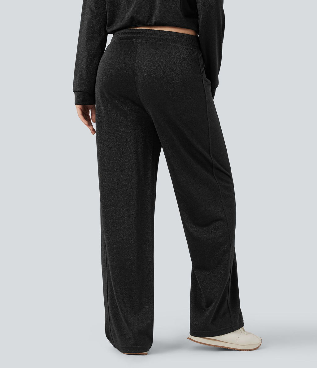 Pantalon droit taille haute effet sparkle, avec poches