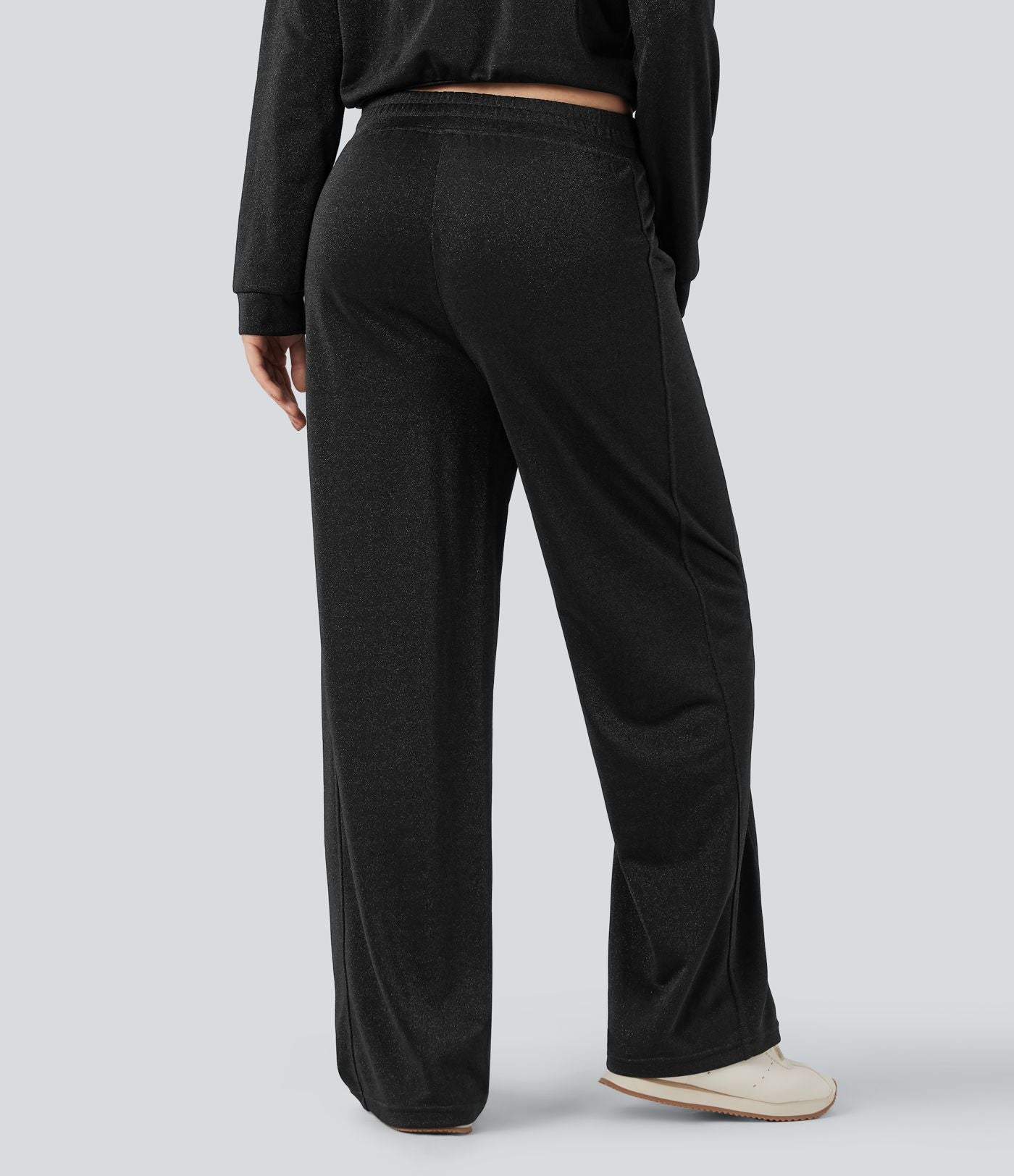 Pantalon droit taille haute effet sparkle, avec poches
