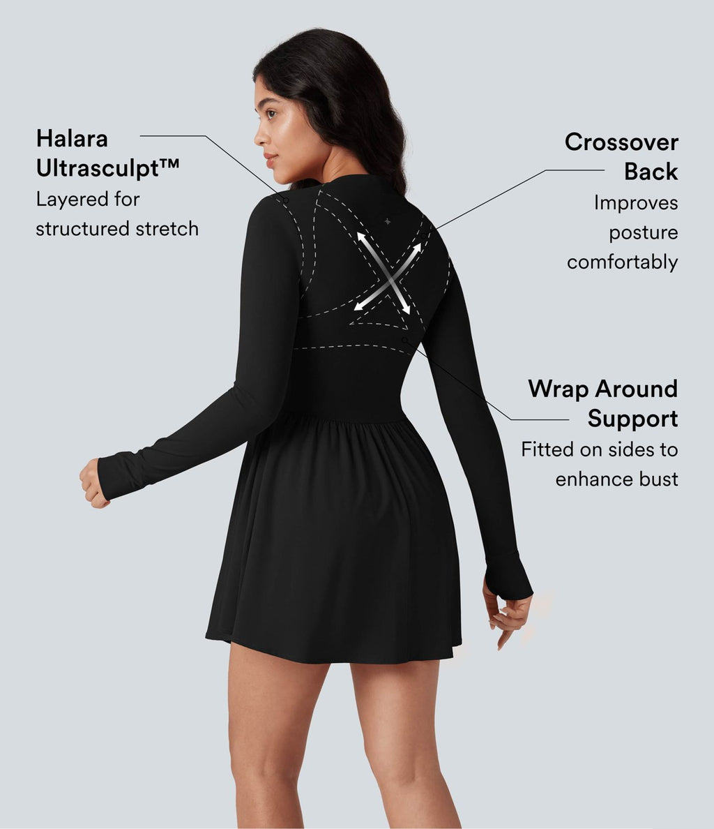 Robe de tennis active courte Halara UltraSculpt™ push-up 2-en-1 manches longues avec trous pouces et poche