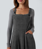 Robe chasuble travail midi pied-de-poule carreaux avec poches