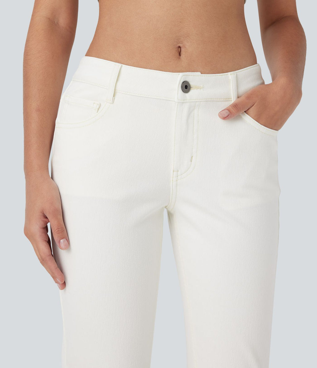 Jean bootcut délavé Halara Flex™ taille basse avec bouton, fermeture éclair et poches multiples