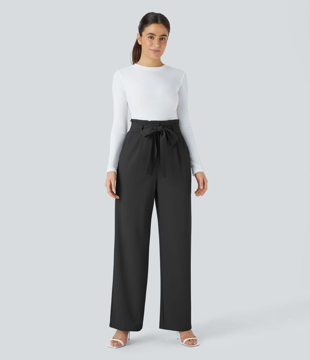 Pantalon de travail Halara Flex™ paper bag large taille haute, avec ceinture et poches