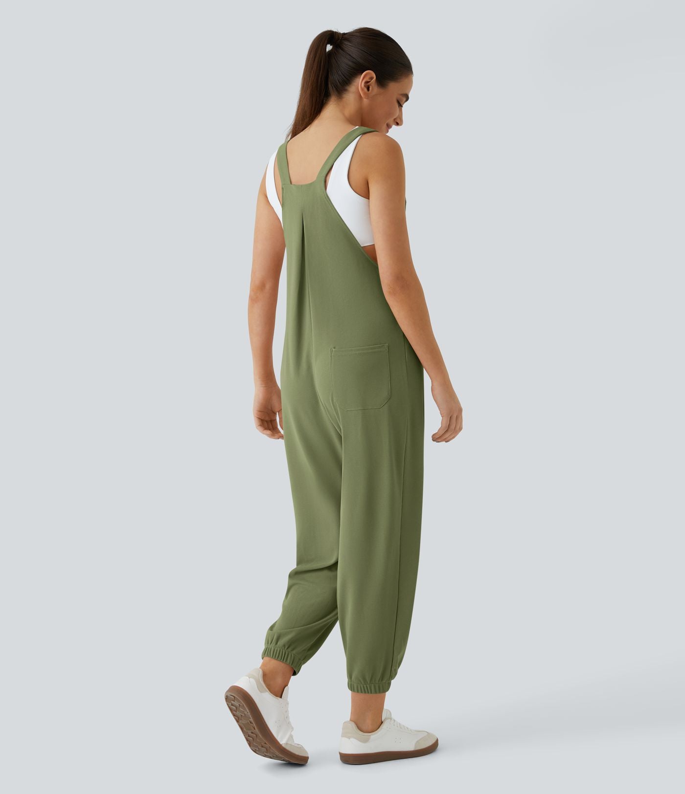 Salopette Casual Bretelles Ajustables Boutonnés Multiples Poches Plis et Tissu Gaufré