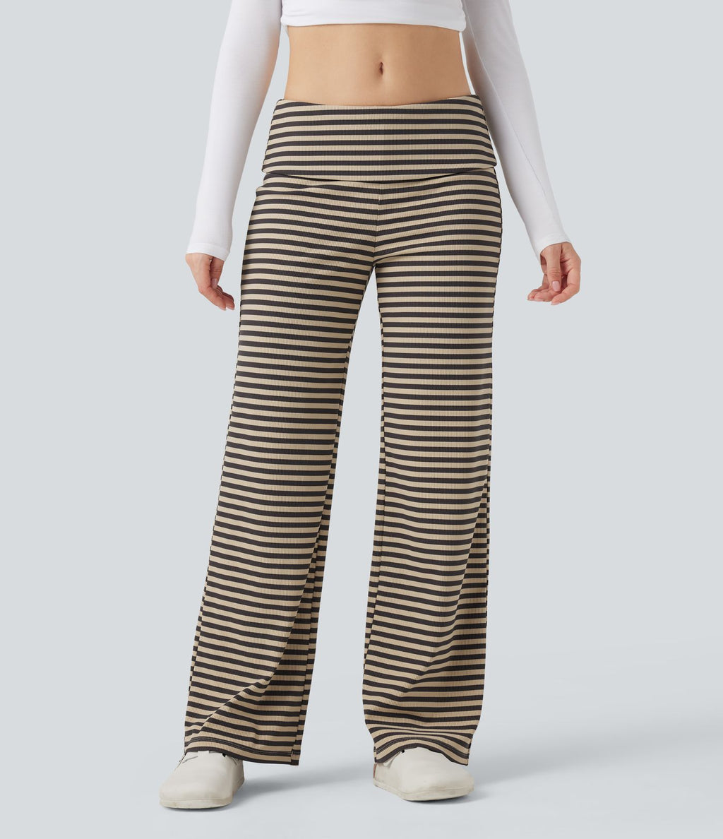 Pantalon évasé rayé taille basse à rabat
