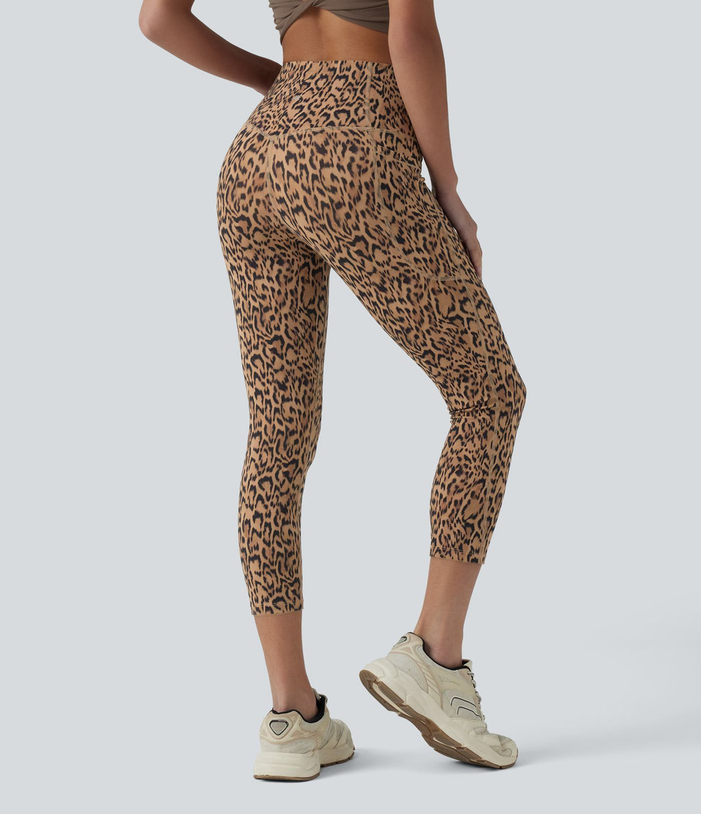 Legging corsaire d'entraînement taille haute gainant imprimé léopard Halara UltraSculpt™ avec poches