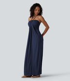 Robe longue dos nu à nouer avec soutien-gorge intégré et poches