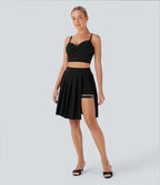 Jupe-short décontractée Breezeful™ taille haute plissée 2-en-1 avec boucle ajustable à séchage rapide et poche latérale - Longueur rallongée