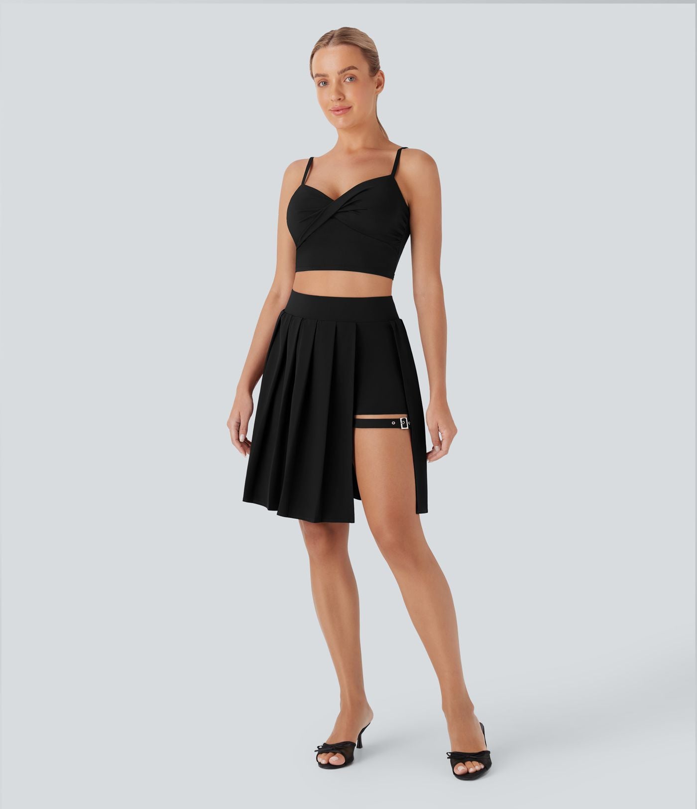 Jupe-short décontractée Breezeful™ taille haute plissée 2-en-1 avec boucle ajustable à séchage rapide et poche latérale - Longueur rallongée
