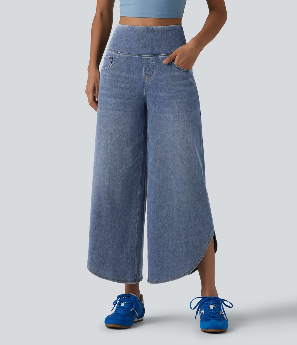 Halara Flex™ Jean large casual 7/8 ventre plat taille haute avec ourlet arrondi et poches