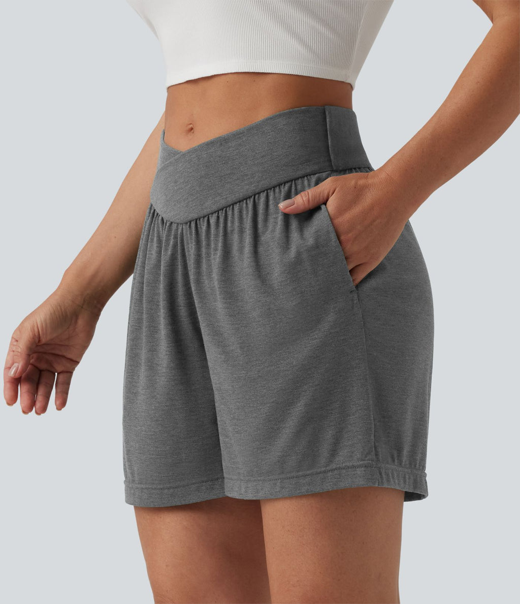 Short décontracté croisé taille haute 12,5 cm avec poches