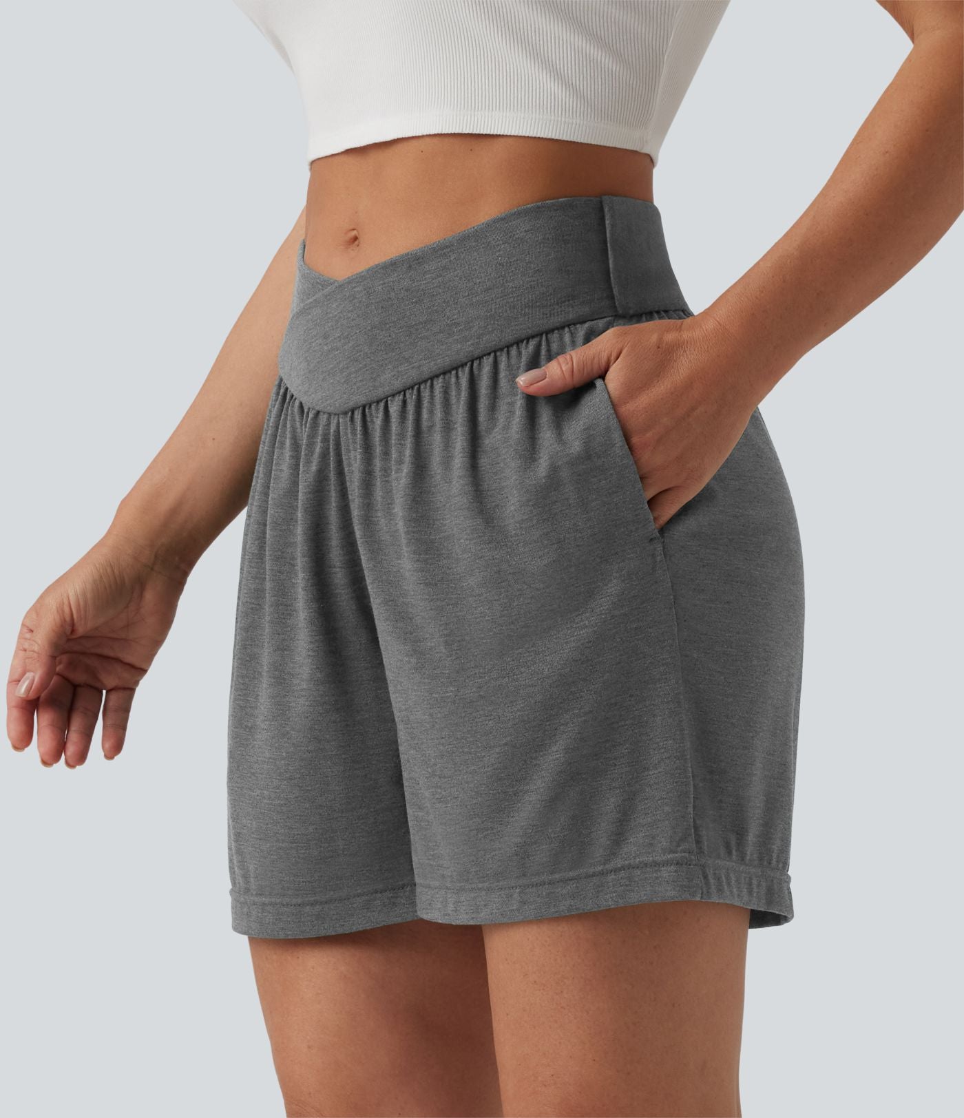 Short décontracté croisé taille haute 12,5 cm avec poches