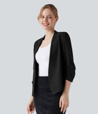 Blazer de travail résistant en ponte roma à décolleté en V et manches 3/4