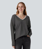 T-shirt rayé col V manches longues